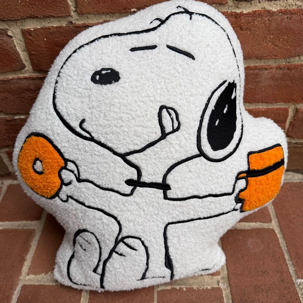 Peanuts Snoopy Sherpa Donut And Coffee Plush Throw Pillow White 17" NWT